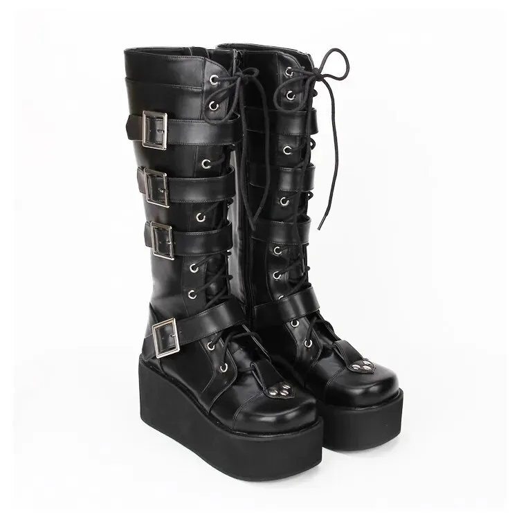 VCshoes Mori Girl Women Motorcycle Punk Shoes Lady Lolita Boots Woman High Heels Wedges Pumps Buckles