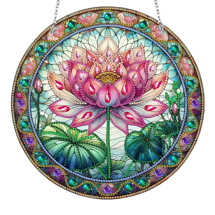 Suncatcher Diamond Painting Hanging Pendant Colorful Home Windows Decor (Lotus)