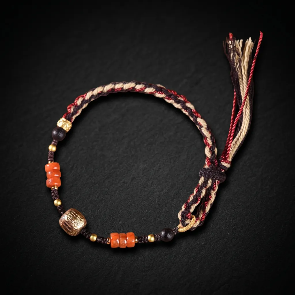 JiStones | Sacred Knot Hand-Woven Tibetan Heritage Bracelet Heritage Crimson & Onyx