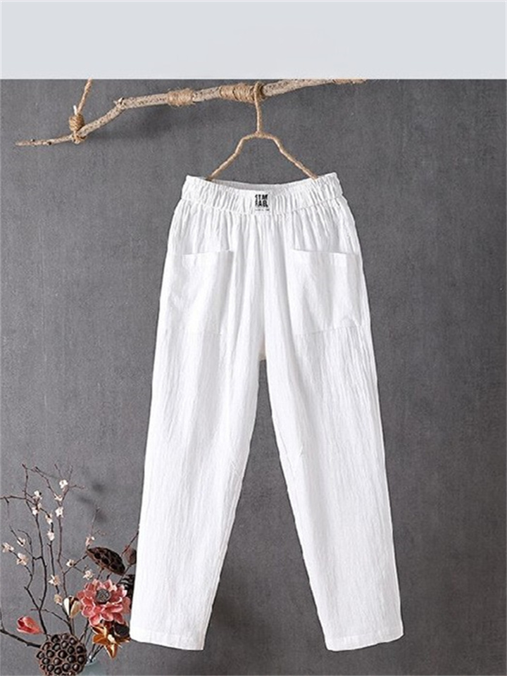 Women's Chinos Pants Trousers Cotton Linen / Cotton Blend Green Black Red Mid Waist Fashion Work Casual Weekend Side Pockets Micro-elastic Ankle-Length Comfort Solid Color M L XL XXL 3XL