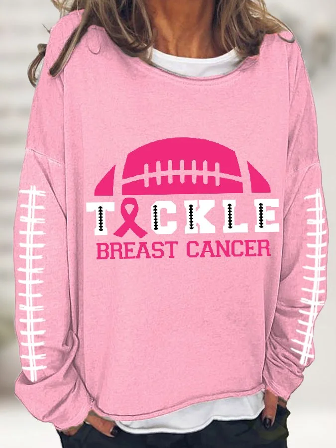 Women's Tackle Breast Cancer Pink Football Casual Long-Sleeve T-Shirt socialshop