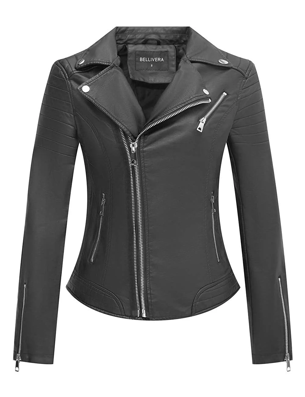 Women's Faux Leather Jacket，Moto Casual Short Coat for Spring and Fall