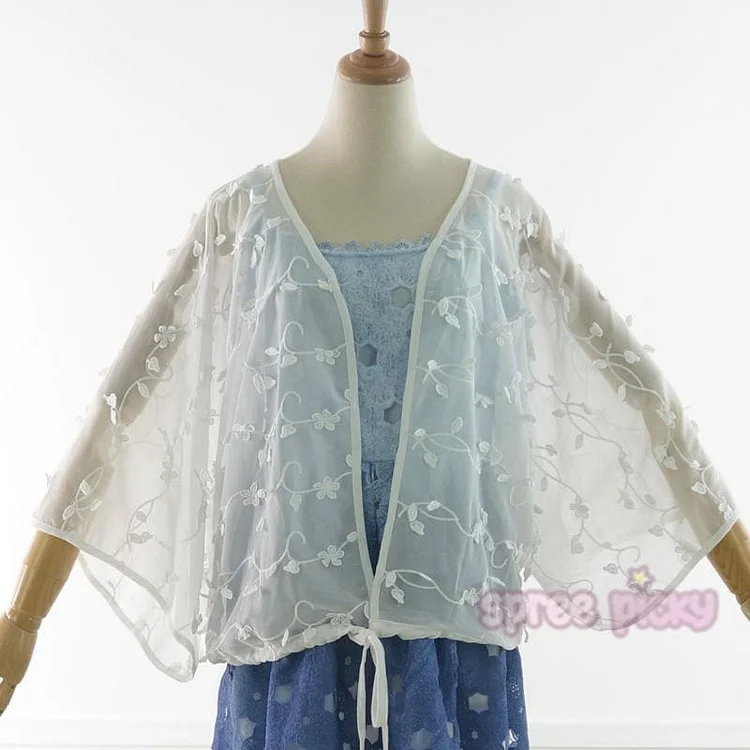 White Elegant Floral Chiffon Cardigan SP166184