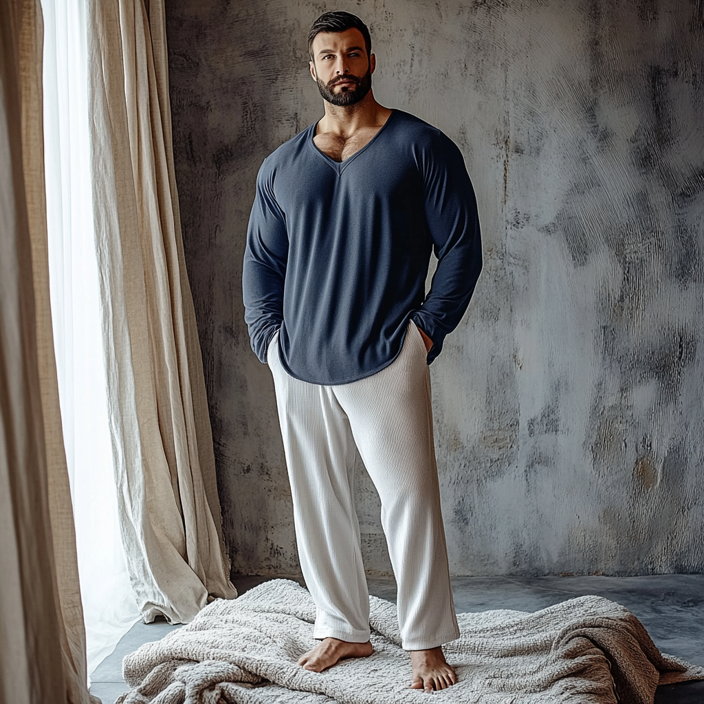 Men's Minimalist Autumn And Winter Warm And Comfortable Casual Pajamas And Pants Two-piece Set-inspireuse