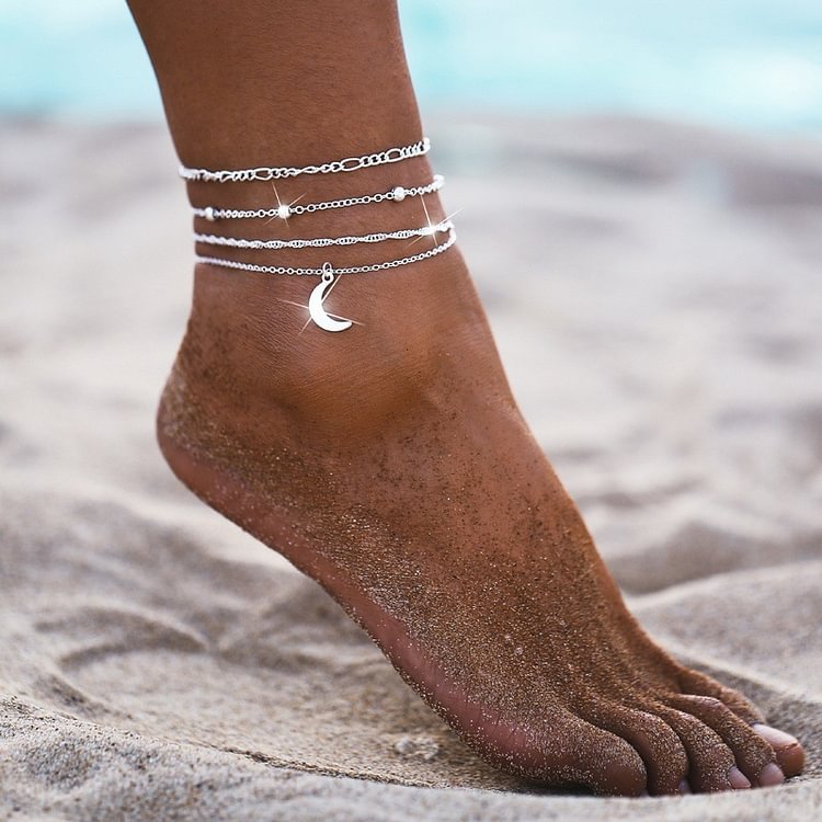 Comstylish Moon Pendant Four Piece Anklet