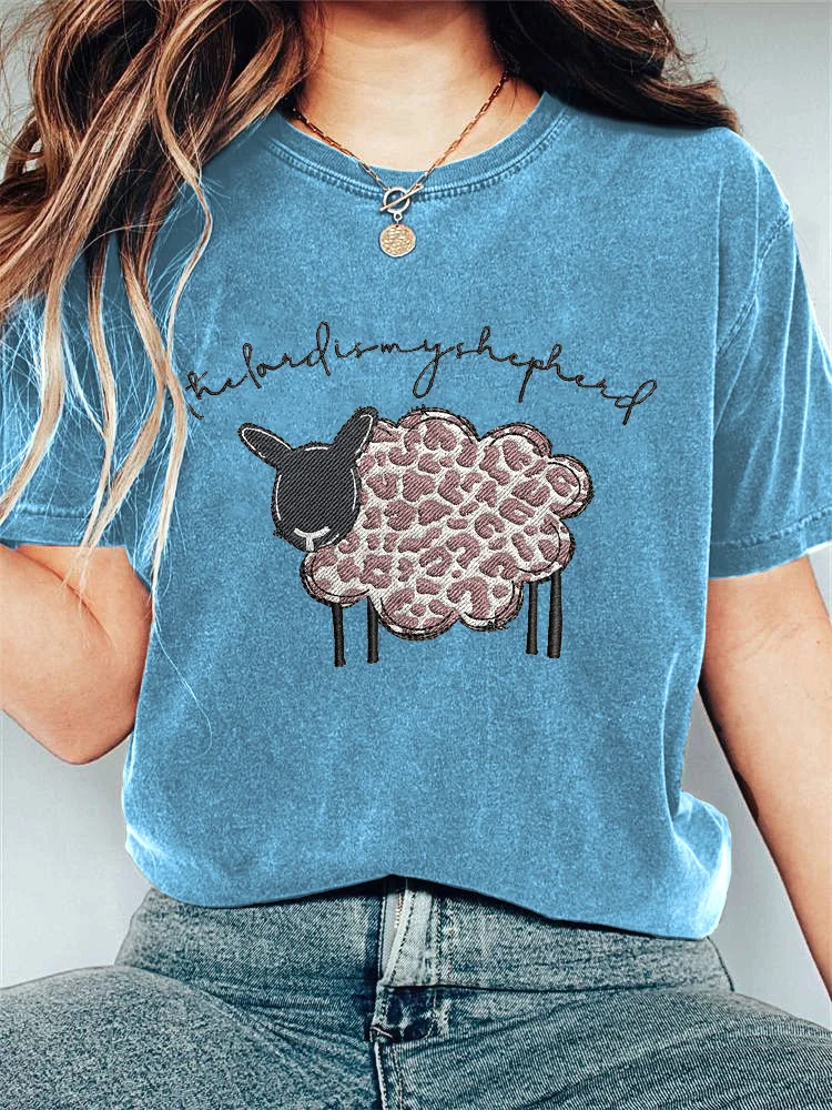 Comstylish Sheep Embroidery Pattern Casual T-Shirt