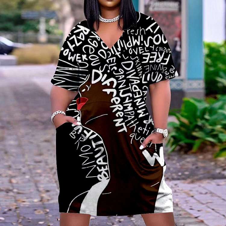 Black Girl Print Midi Dress