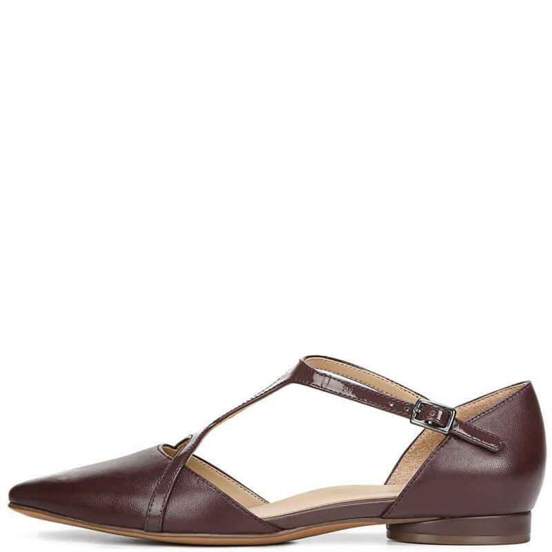 Black T-Strap Pionted Toe Flats Woman Buckle Strap Solid