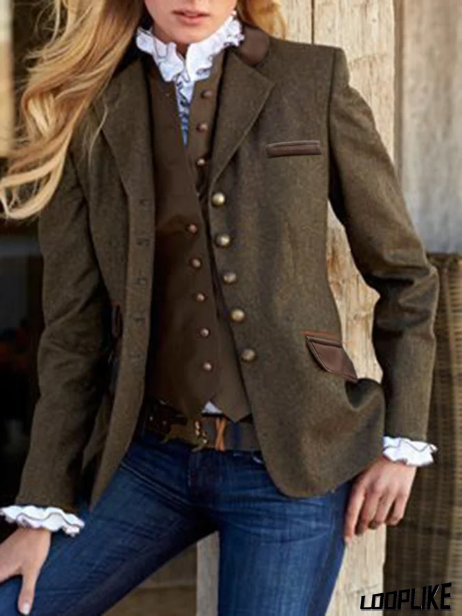 Long Sleeves Loose Buckle High Neck Woolen Outerwear