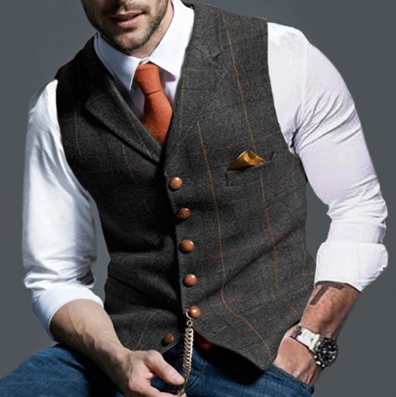 Men's Fashion Casual Lapel Plaid Undershirt Vest