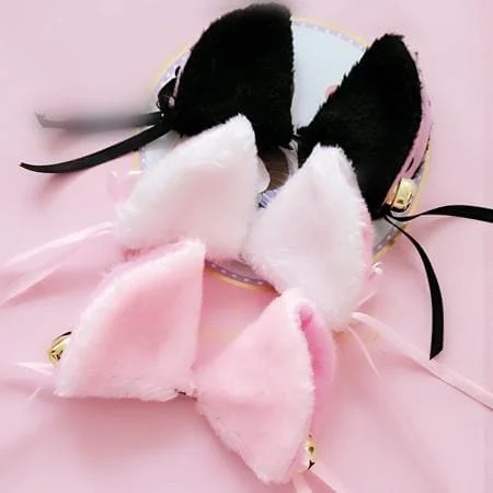 [Black/White] Cosplay Kitten Neko Cat Ears with Little Bell Hair Clip SP140499