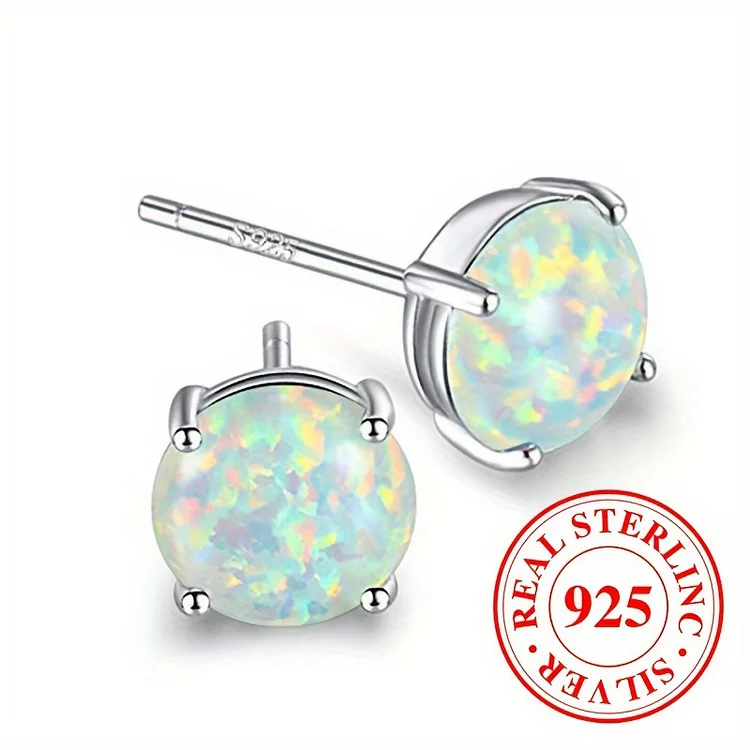 Sterling Silver Opal Earrings, S925 Round Opal Earrings, For Girls, 7.5 Mm Hypoallergenic Lalima Gem Earrings, With Gift Box