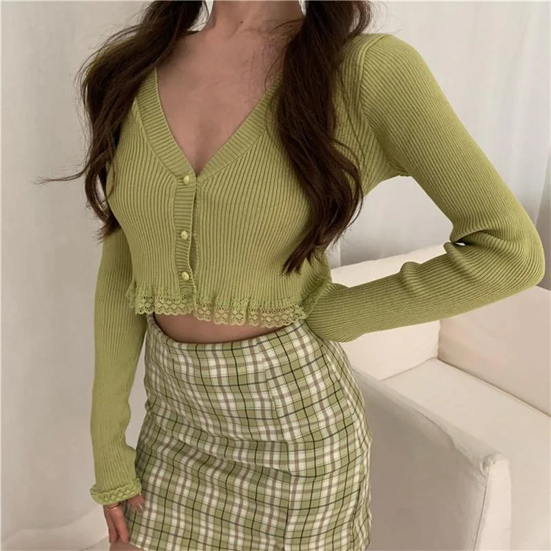 New Korean Knitted Cardigan Women Loose V Neck Long Sleeve Button Sweaters Mujer Sueters De Mujer Female Tops