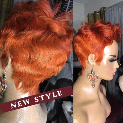 Zaesvini Hair®| Hot Sale🔥Special Orange Color Short Wave Bob Pixie Cut Wig Zaesvini