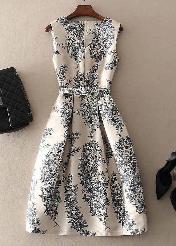 Unique Apricot Zip Up Print Dress Sleeveless Summer