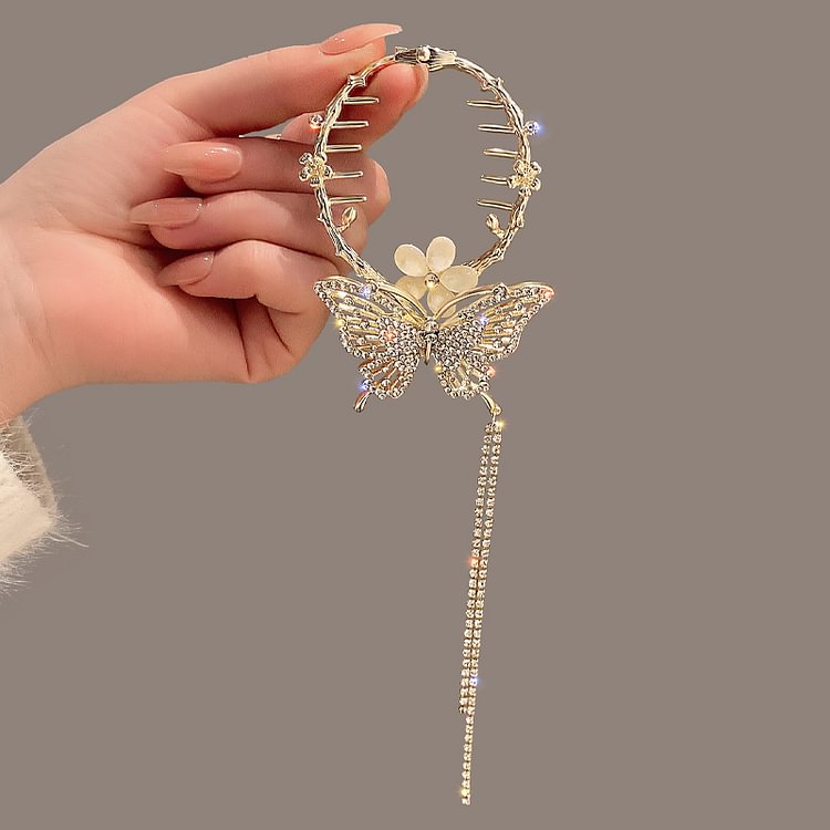 Pearl Diamond Butterfly Tassel Hair Clip KERENTILA
