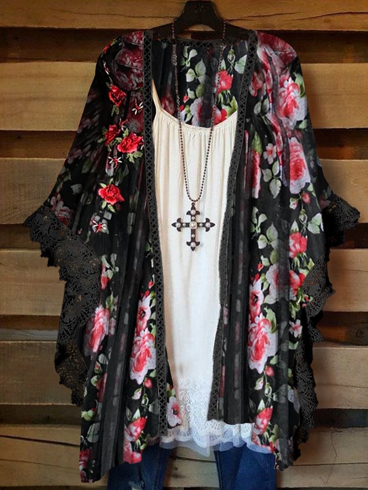 Oversized Casual Printed Kimono P178346284