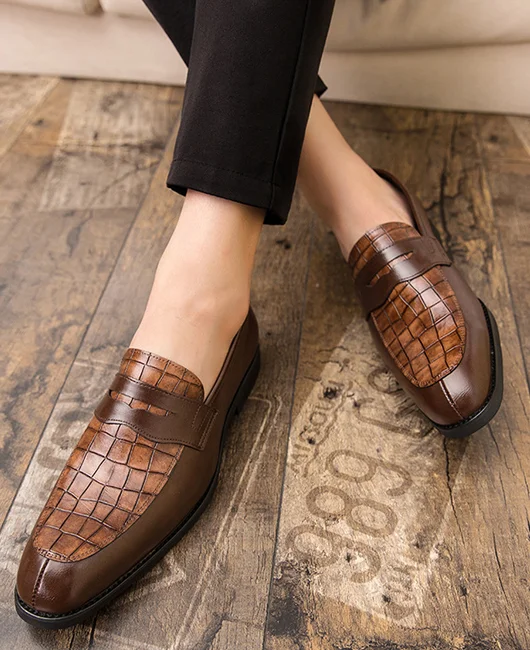 Vintage Crocodile Embossed Point Toe Leather Dress Shoes 