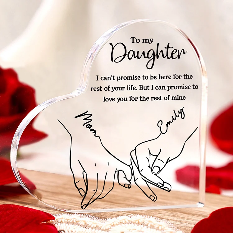 Personalized Text Acrylic Heart Keepsake Custom 2 Names Pinky Swear Ornament Gifts for Daughter - I Can Promise to Love You for the Rest of Mine