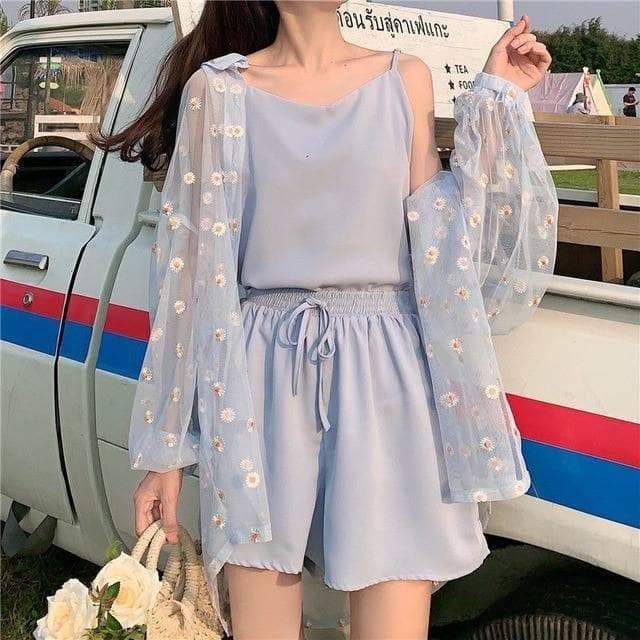 Purple Sun-proof Long Sleeve Blouse High Waisted Shorts Set SP15820
