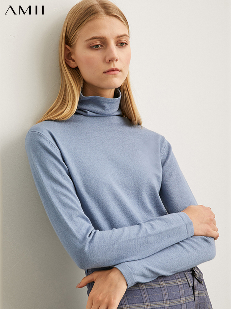 一个规格有规格图 AMII Minimalism Autumn Winter Women's Sweater Causal Solid Basic Turtleneck Sweaters For Women Women's sweater Tops 12020216