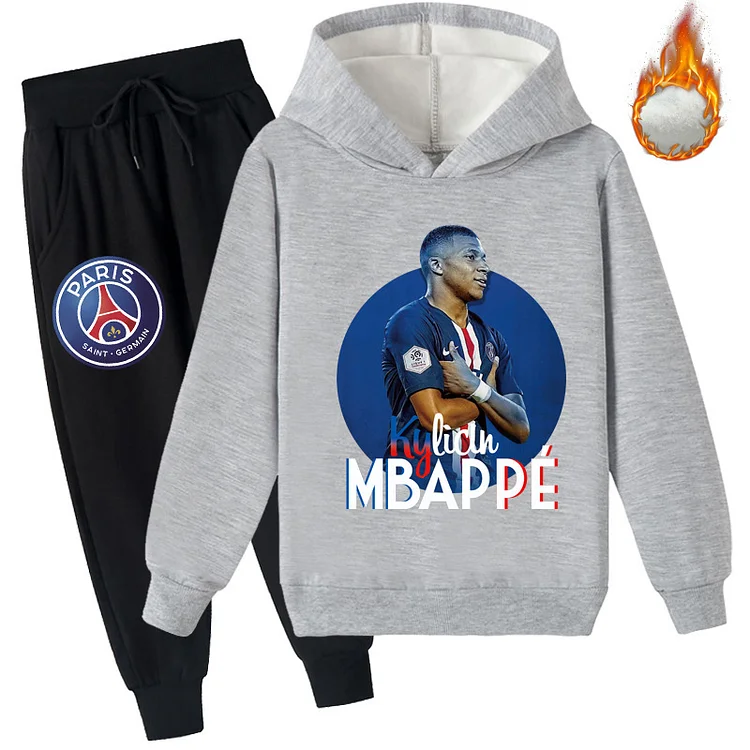 Mayoulove Mbappe Hoodie and Trousers Set for Kids - Vibrant Colors and Soft Fleece Material - Perfect for Football Fans Aged 2-12 Years Old.-Mayoulove