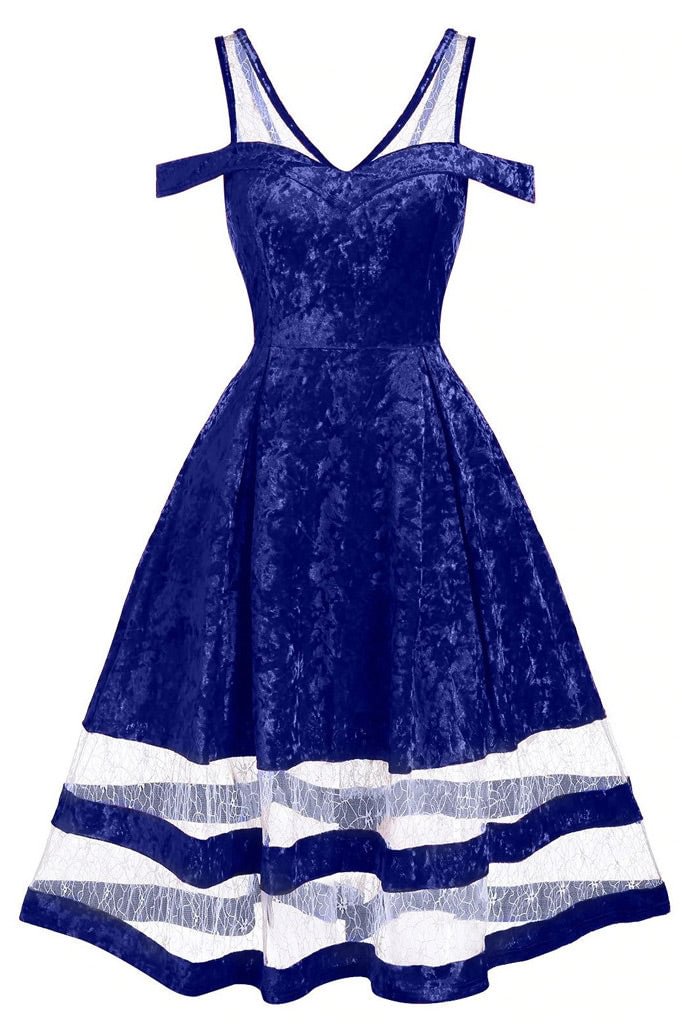Midi Blue A-Line Off Shoulder Dress - Life is Beautiful for You - SheChoic