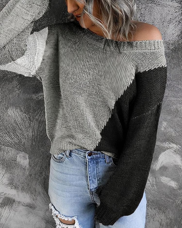 Colorblock Pointelle Knit Boat Neck Sweater - Shop Trendy Women's Clothing | LoverChic