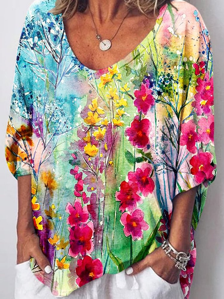 Bestdealfriday Colorful Flower Painting T-Shirt 11011059