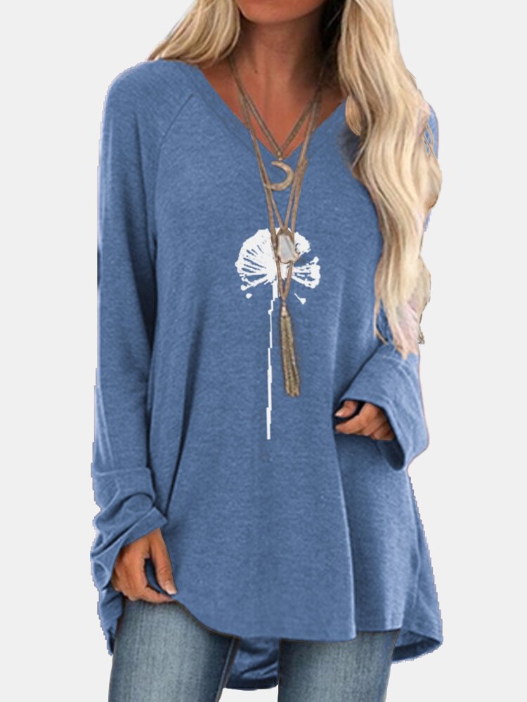 Flower Printed Long Sleeve V neck T shirt For Women P1721506