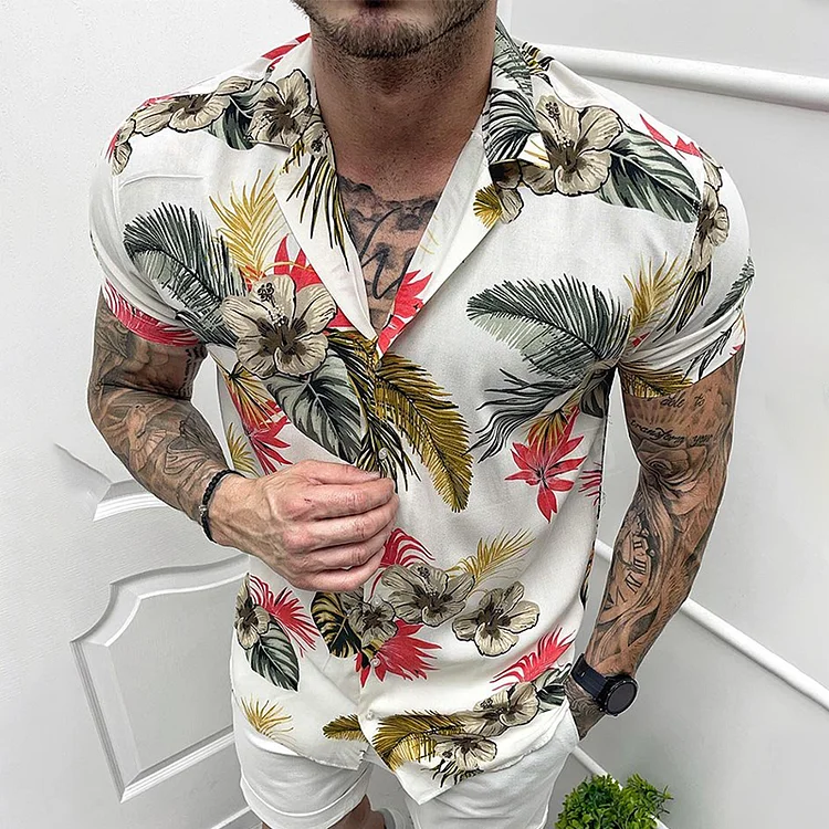 Fashion casual floral print short sleeve shirt