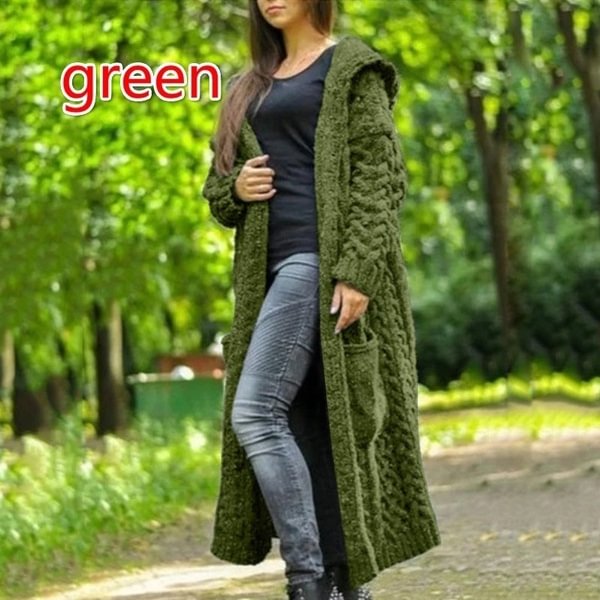 New Fashion Women Autumn Winter Long Sleeve Knitted Cardigan Coat Casual Streetwear Hooded Sweater Coat Plus Size