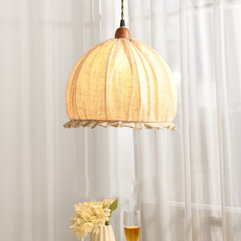 Traditional Vintage Half Round Skirted Fabric Iron 1-Light Pendant Light For Living Room