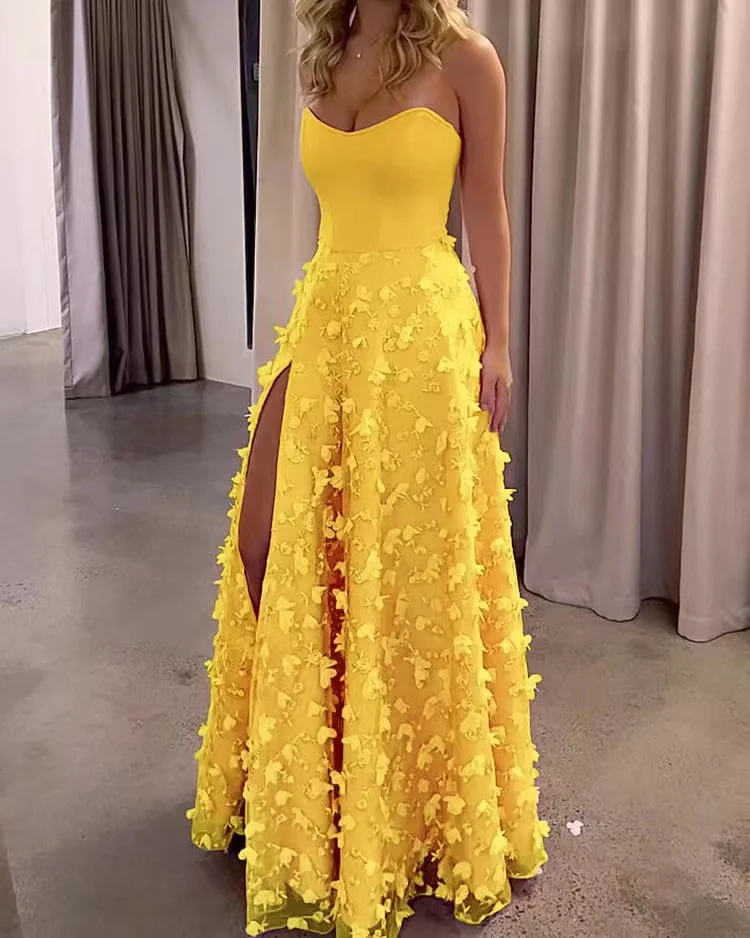 Pure Color Three-dimensional Petal Tube Top Dress Sexy Dress