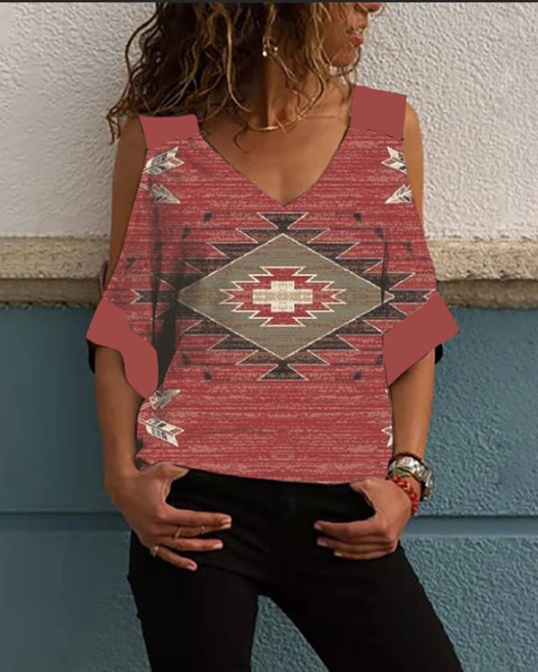 Oversized Off-the-shoulder Mid-sleeve Vintage-print Top - Chicaggo