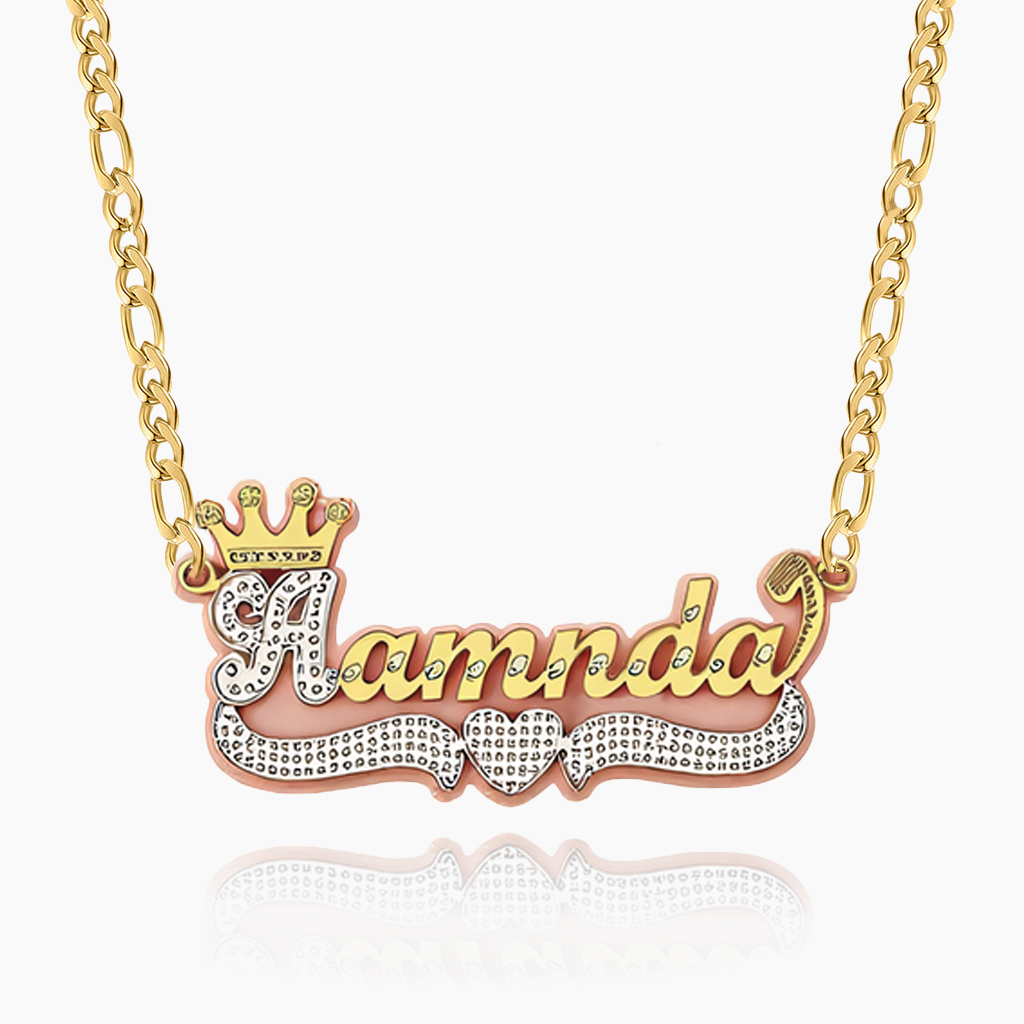Two-Tone Crown Nameplate Necklace