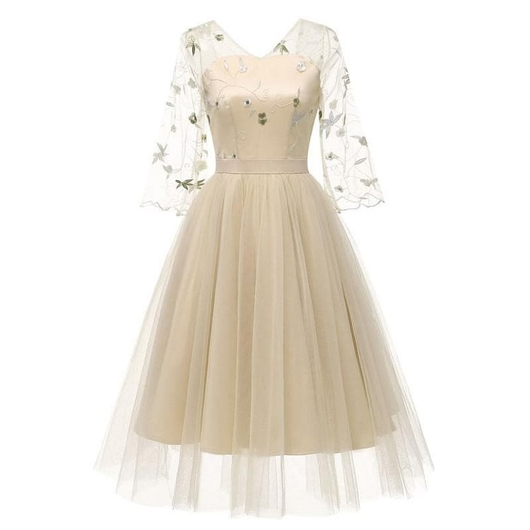 Lace Embroidery Mesh Chiffon Dress SP13897