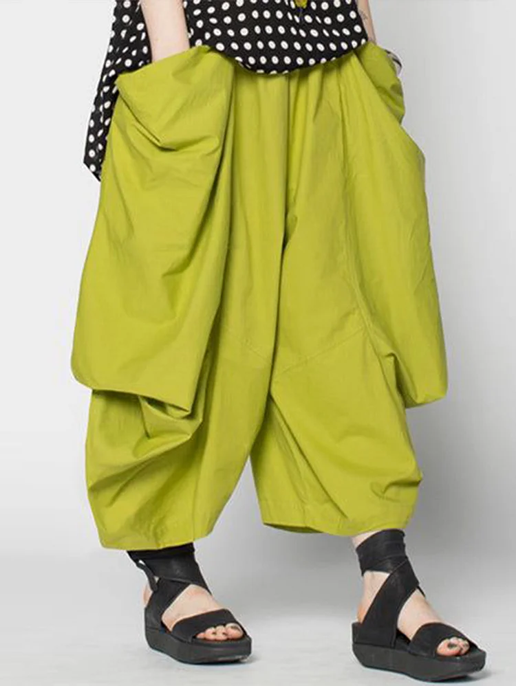Fashion Plain Pocket Loose Asymmetrical Crop Pants