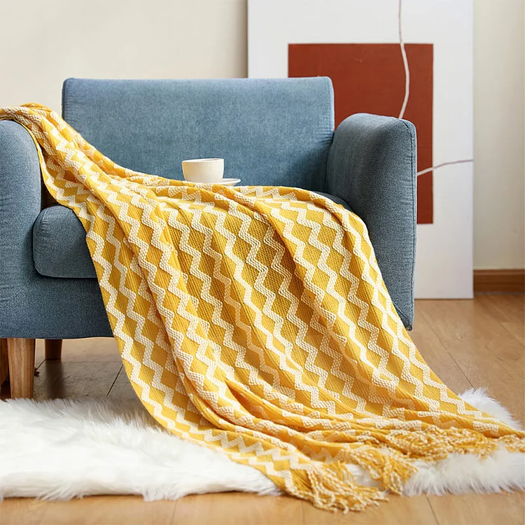Ownkoti Striped Knitted Blanket Wave with Tassels
