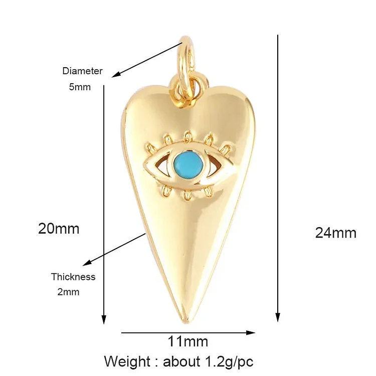 Evil Eye Charm Pendant,18K Real Gold Plated Cubic Zirconia CZ Paved Religours , Jewelry Necklace Bracelet Accessories Supplies