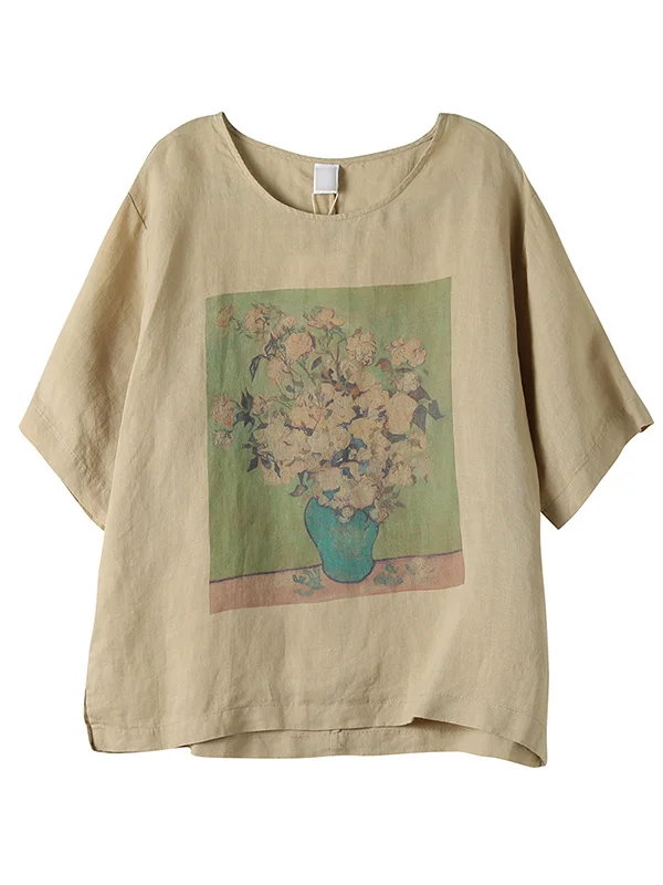 Artistic Stamped Roomy Casual Round-Neck T-Shirts