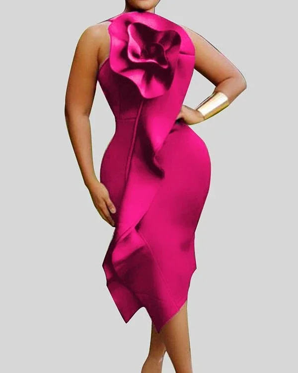 chic flounce red mid calf plus size dress p126865