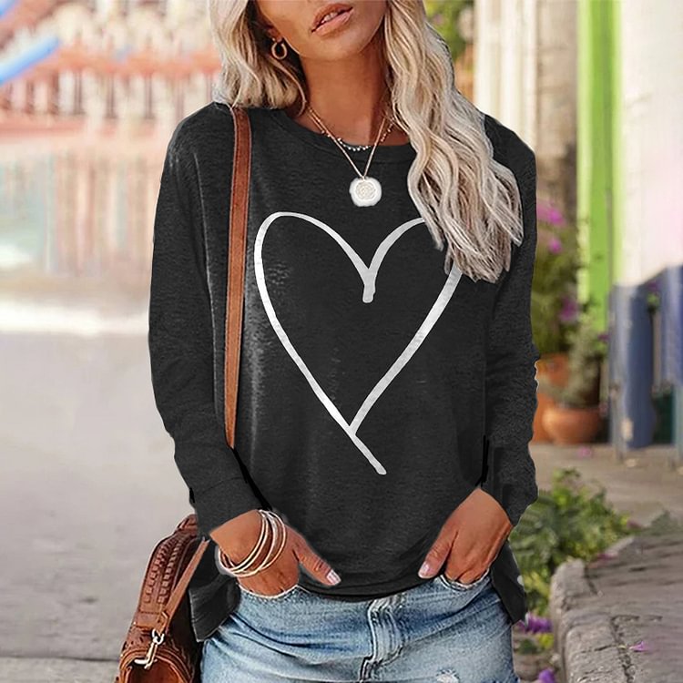 VChics Love Print Round Neck Long Sleeved T-Shirt