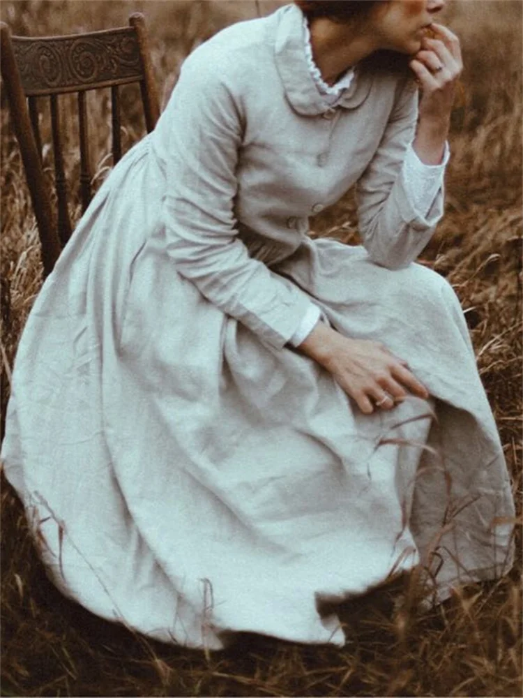 Vintage Peter Pan Collar Pleated Maxi Dress