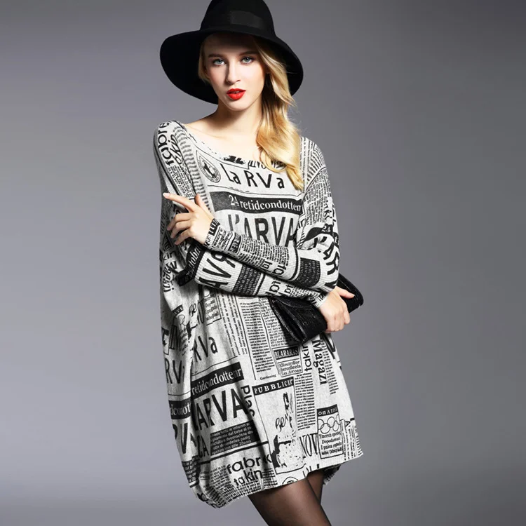 Loose Newspaper Printed Knitted Sweater