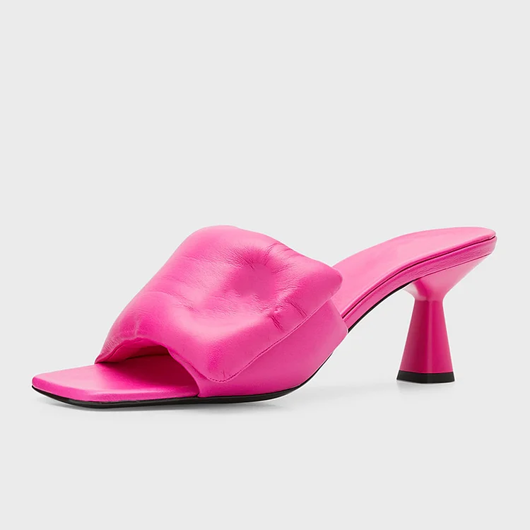 Hot Pink Square Toe Kitten Heels Women's Elegant Party Mules Sandals |FSJ Shoes