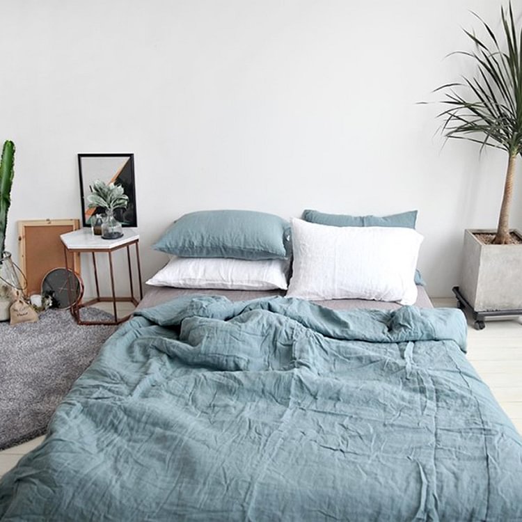 Haze Blue 100% Flax Linen Duvet Cover Button Closure Style-ChouChouHome