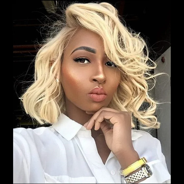 Blonde Jerry Curly Pixie Cut Human Hair Lace Wig