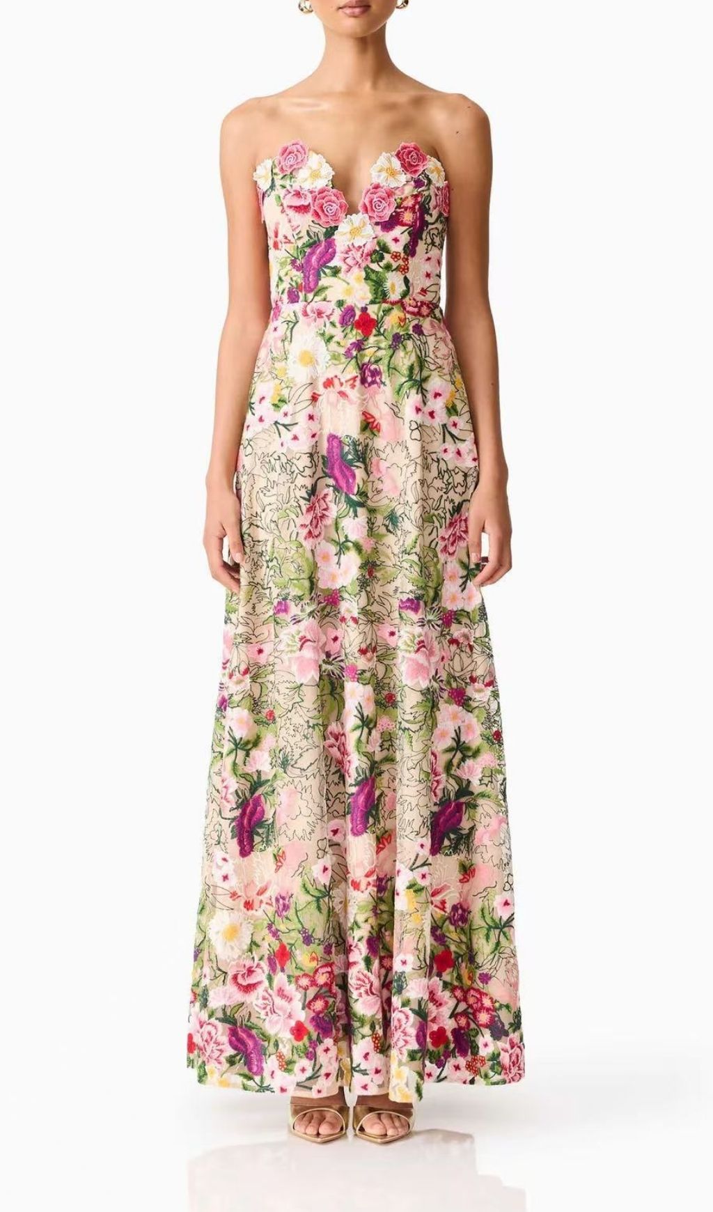 max mara acqua strapless floral silk-chiffon maxi dress Max Mara - - Acqua Strapless Floral Silk-Chiffon Maxi Dress - Bronze - US 2