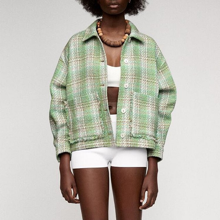 New Autumn Winter Women Plaid Outerwear Turn Down Collar Vintage Long Sleeve Big Pockets Female Jacket Coat - BlackFridayBuys